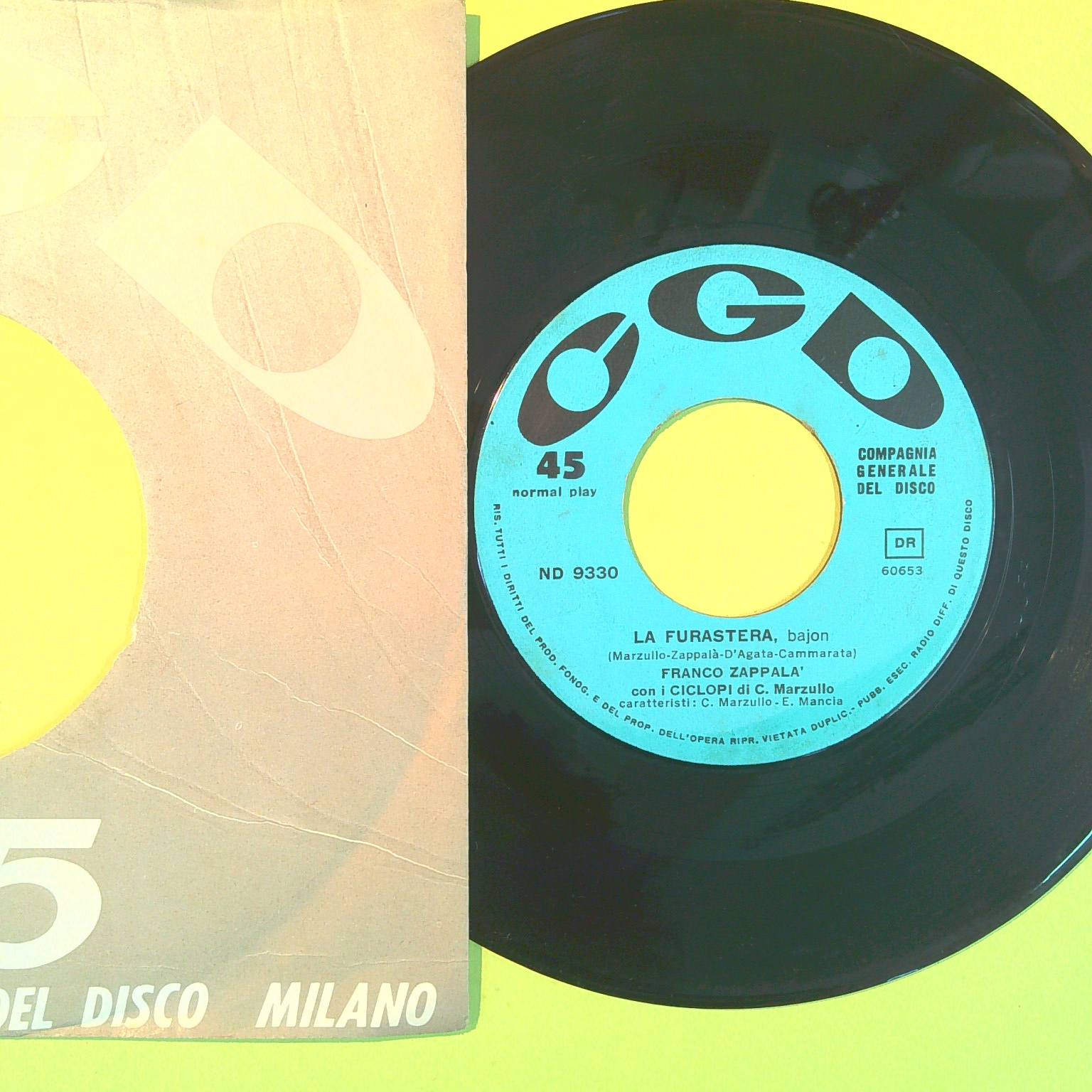 MI SCANTU SIDDU SCIDDICU/LA FURASTERA FRANCO ZAPPALÀ 45 GIRI CGD ND 9330 1962 - immagine 2