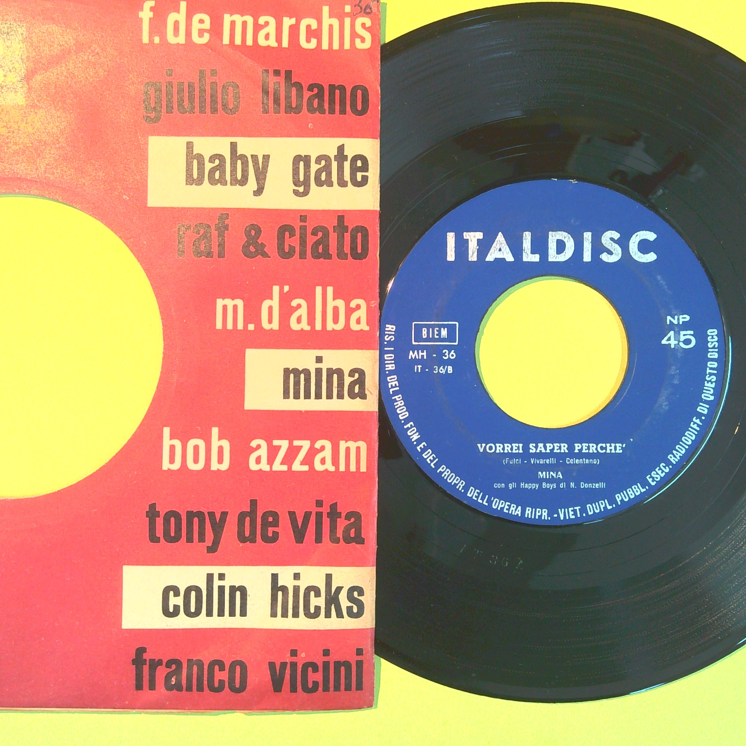 VORREI SAPER PERCHÈ/MY CRAZY BABY MINA 45 GIRI ITALDISC MH 36 1959 - immagine 2