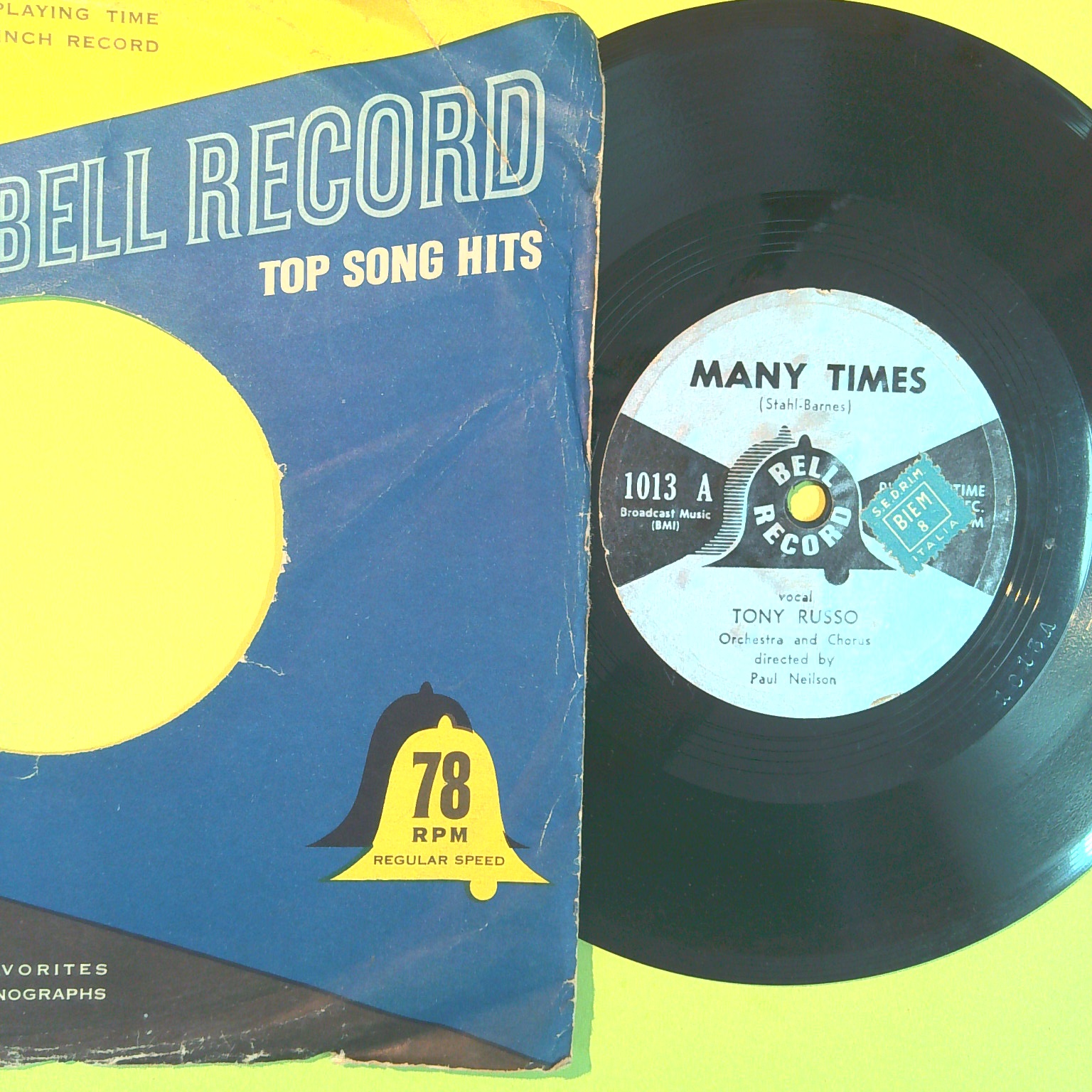 MANY TIMES/RAGS TO RICHES TONY RUSSO 45 GIRI BELL RECORD 1013 1954 - immagine 2