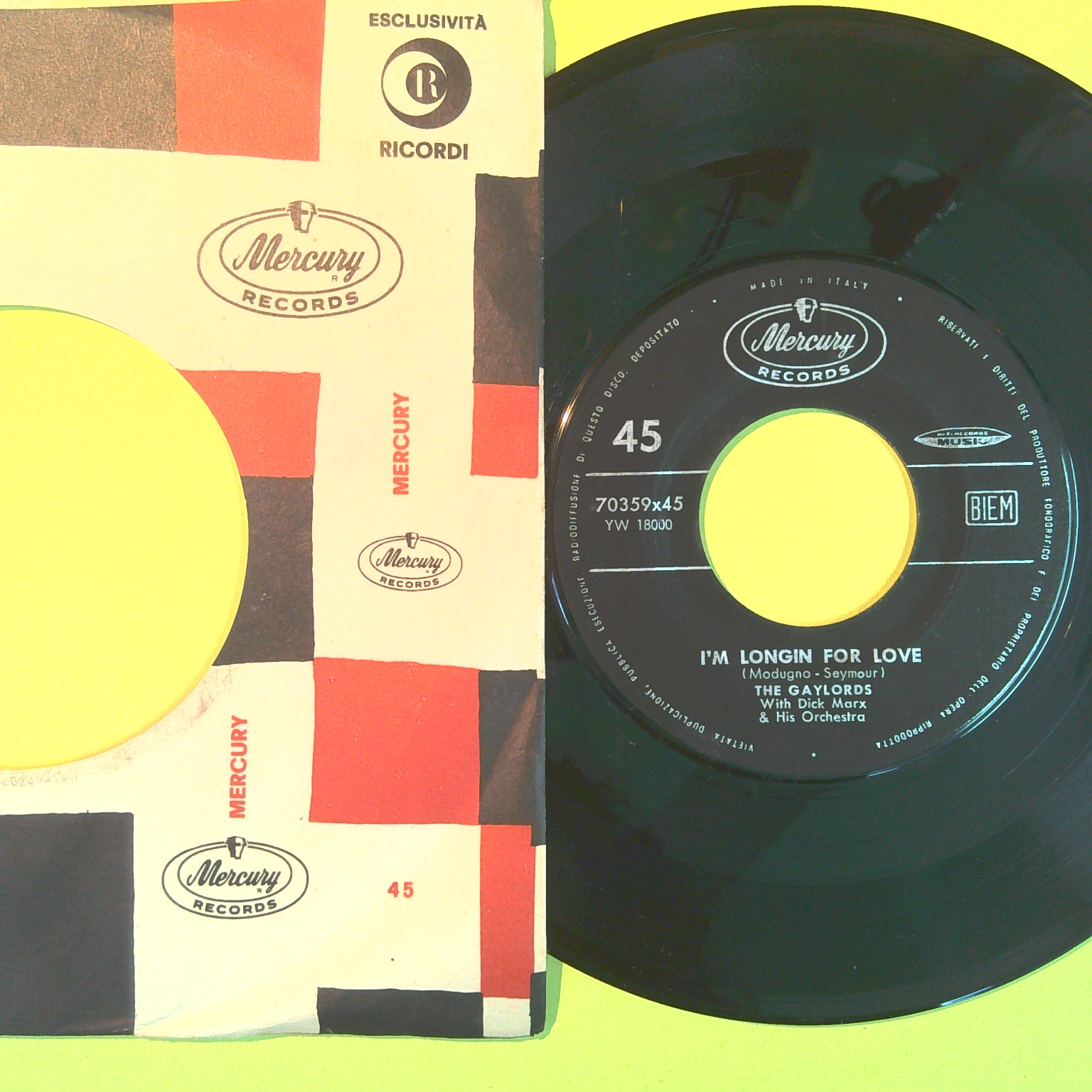 FLAMINGO L'AMORE/I'M LONGIN FOR LOVE THE GAYLORDS 45 GIRI MERCURY 70359 1958 - immagine 2