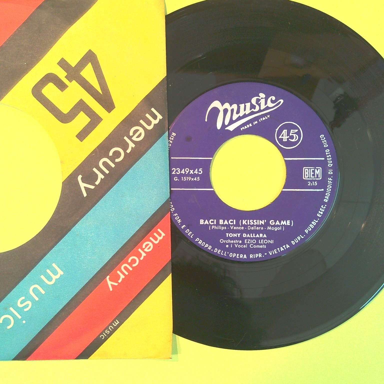 BACI BACI/CATERINA TONY DALLARA 45 GIRI MUSIC 2349 1962 - immagine 2