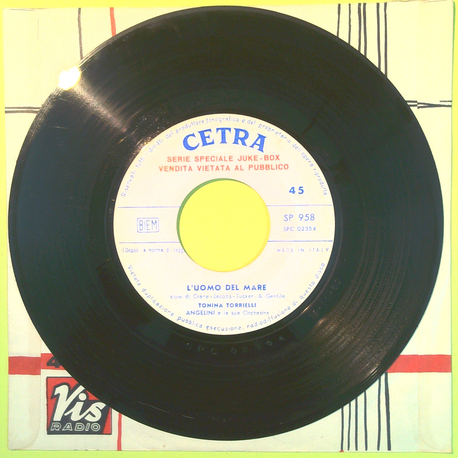 PER SEMPRE PER SEMPRE/L'UOMO DEL MARE TONINA TORRIELLI 45 GIRI SP 938 1960