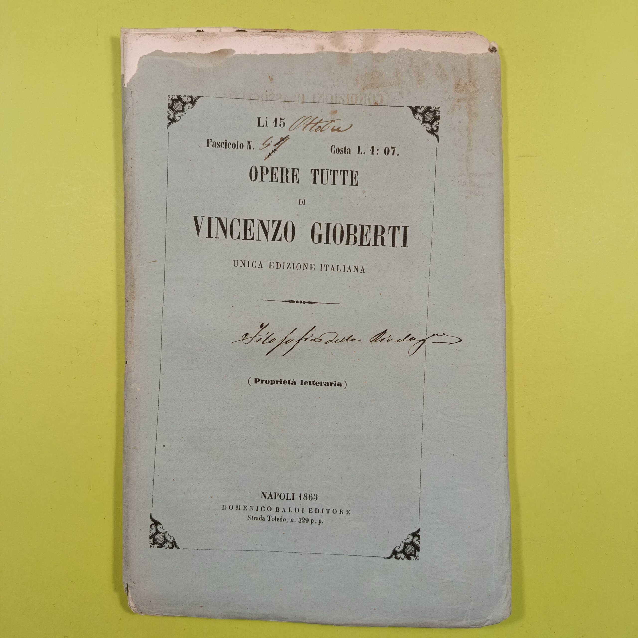 OPERE TUTTE DI VINCENZO GIOBERTI FASCICOLO 6