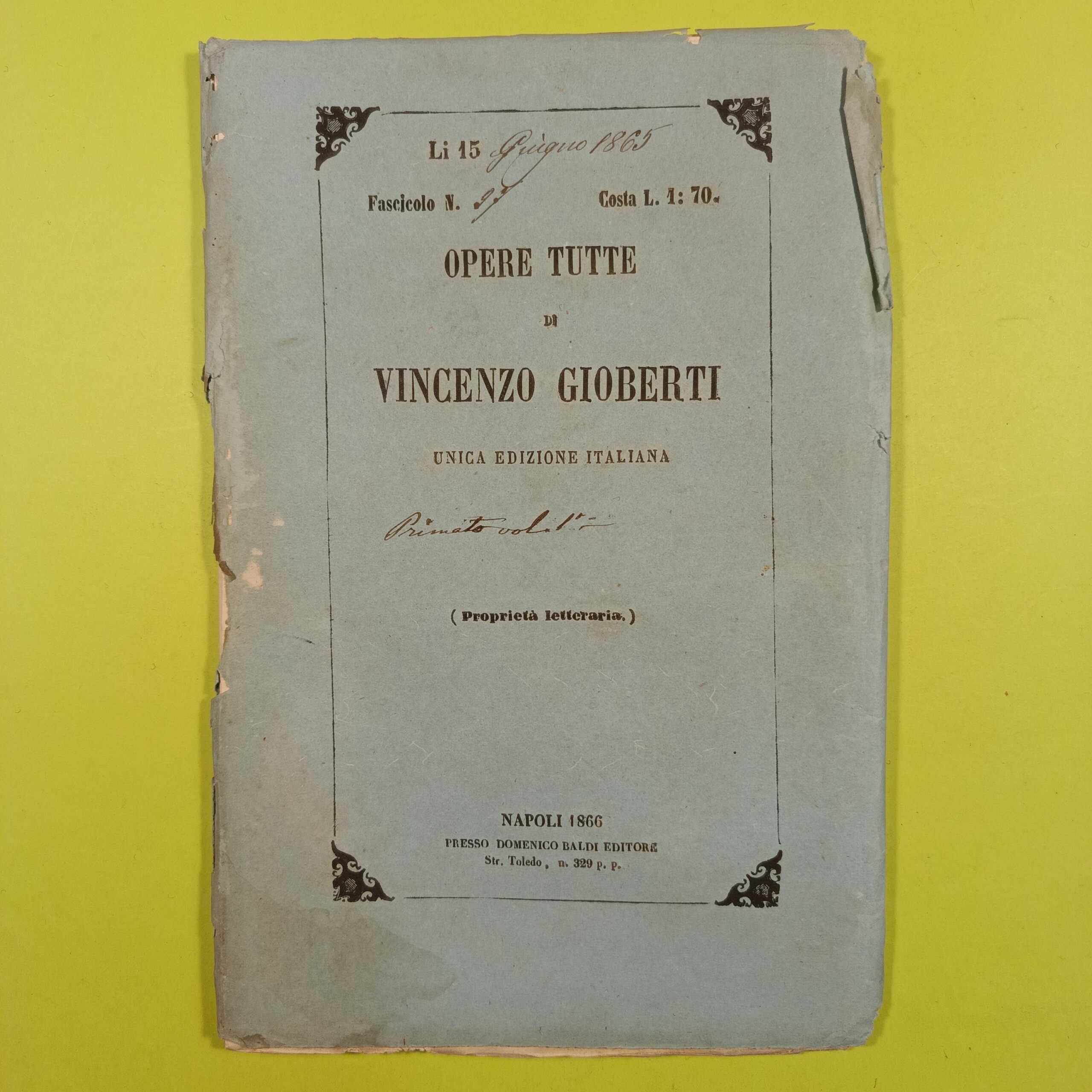 OPERE TUTTE DI VINCENZO GIOBERTI FASCICOLO 9