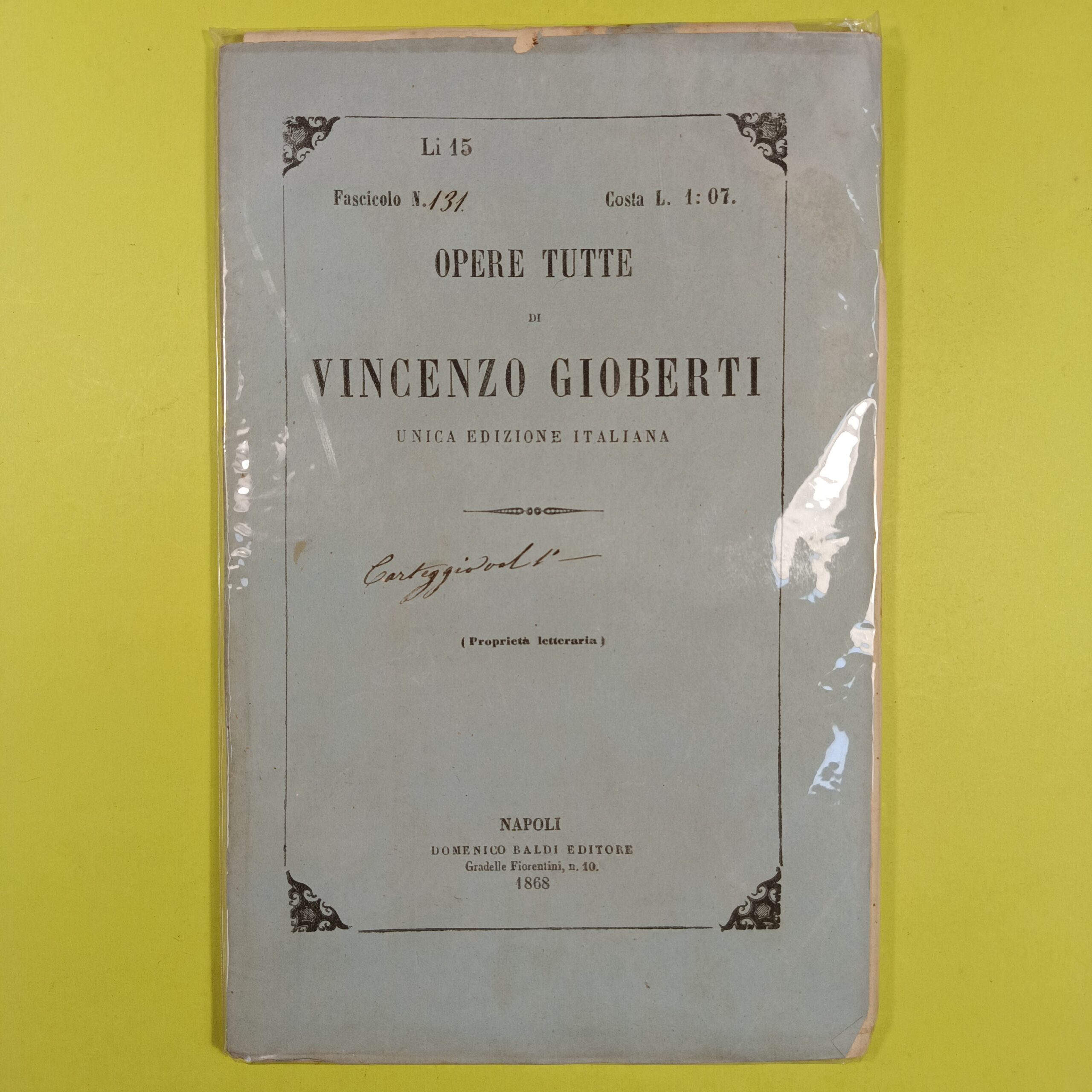 OPERE TUTTE DI VINCENZO GIOBERTI FASCICOLO 131