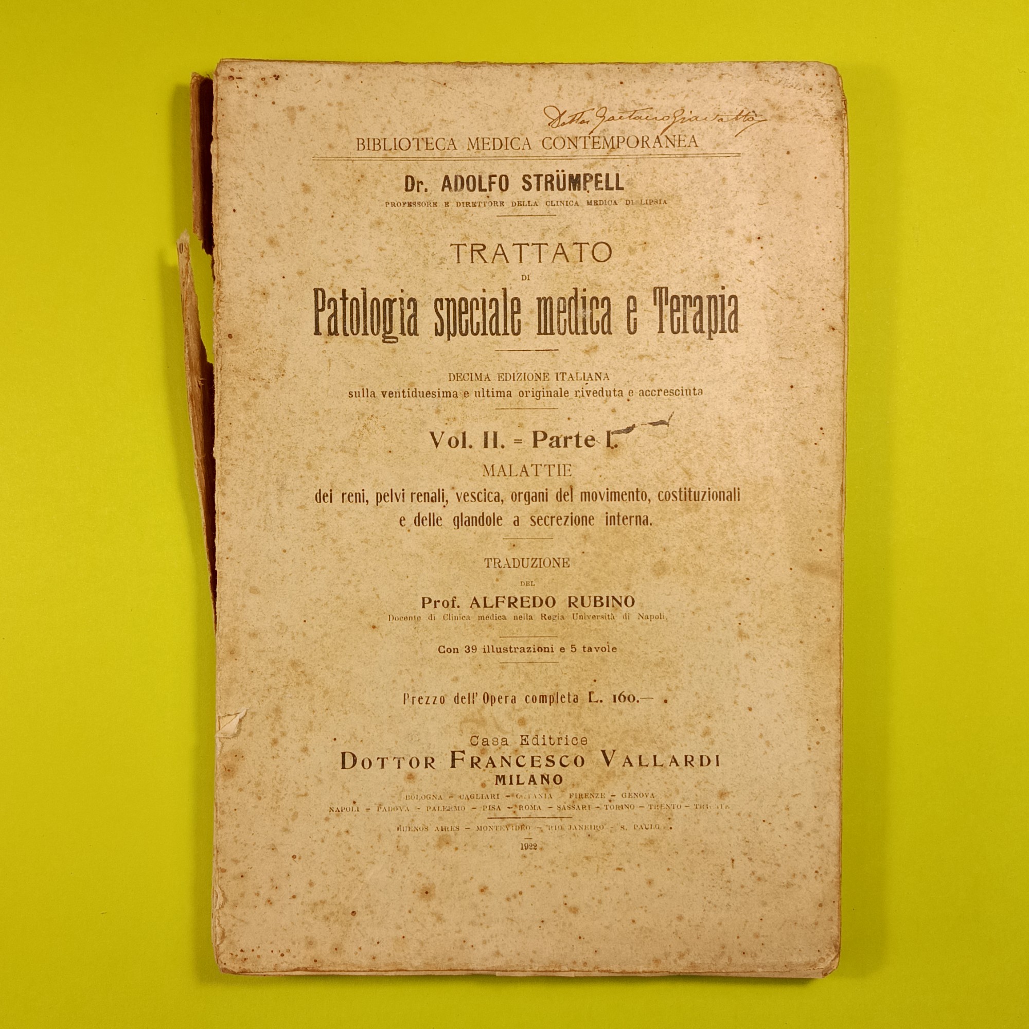 TRATTATO PATOLOGIA SPECIALE MEDICA E TERAPIA VOL II PARTE I