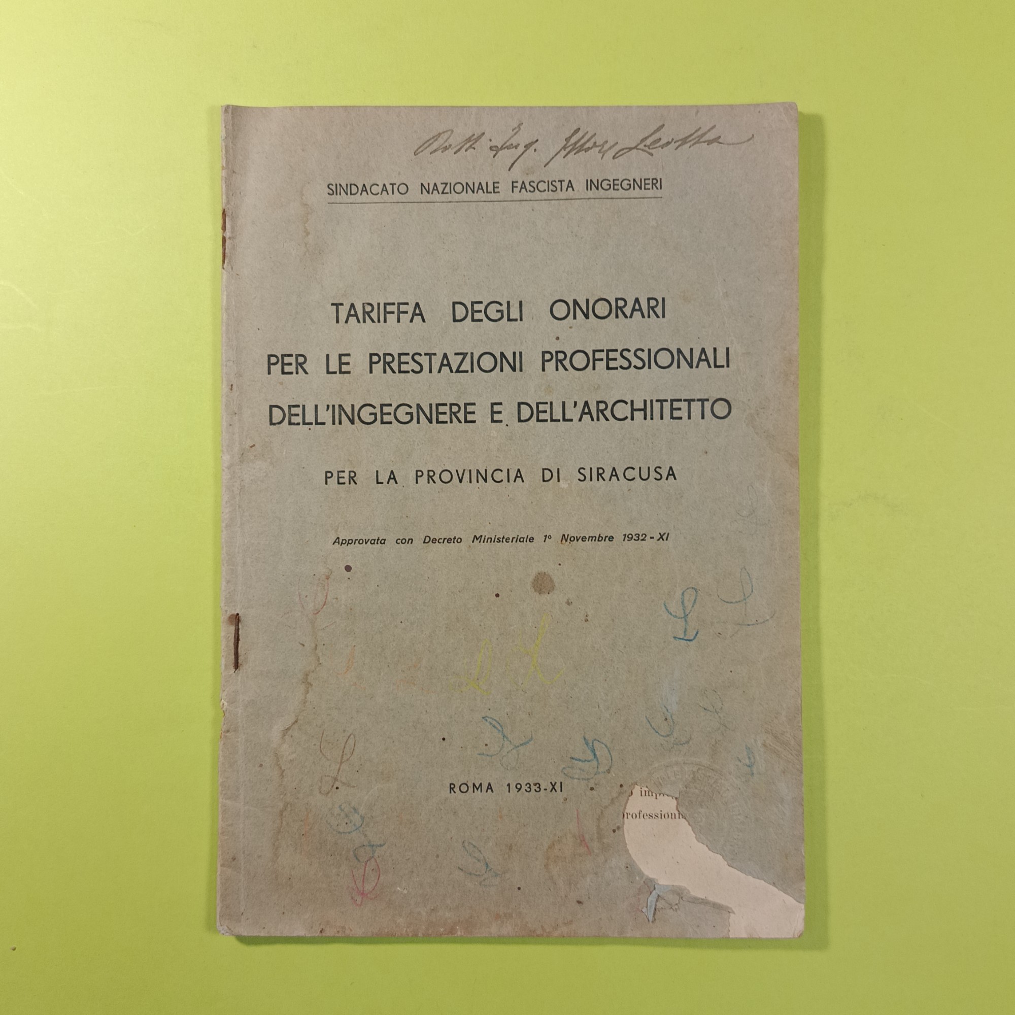 TARIFFA ONORARI PRESTAZIONI PROFESSIONALI