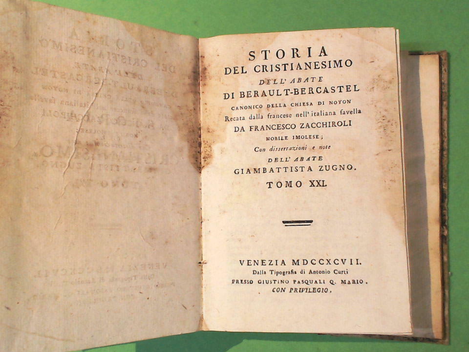 STORIA DEL CRISTIANESIMO ABATE BERAULT BERCASTEL NOTE ZUGNO TOMO XXI 1797 - immagine 3