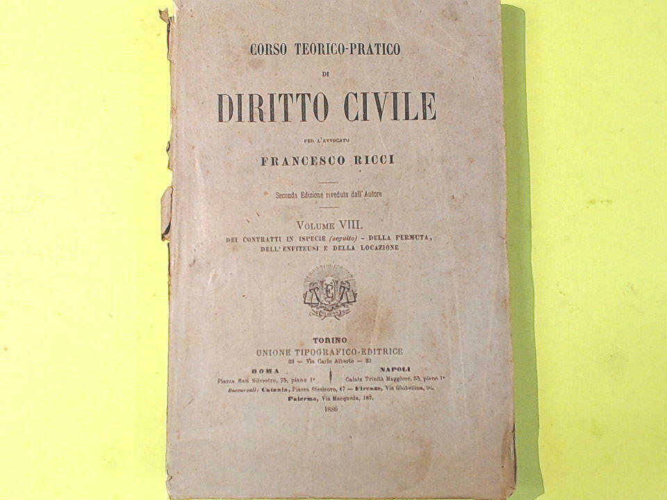 CORSO TEORICO PRATICO DI DIRITTO CIVILE RICCI VOL VIII 1886