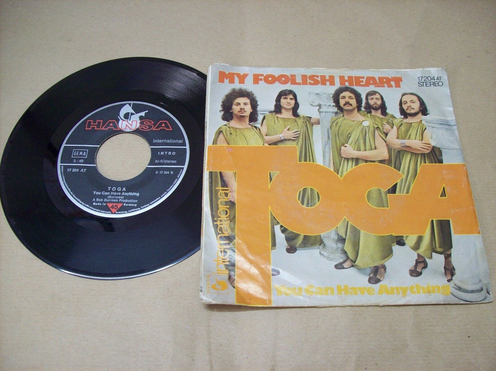 TOGA MY FOOLISH HEART / YOU CAN HAVE ANYTHING HANSA 17 204 AT 45 GIRI