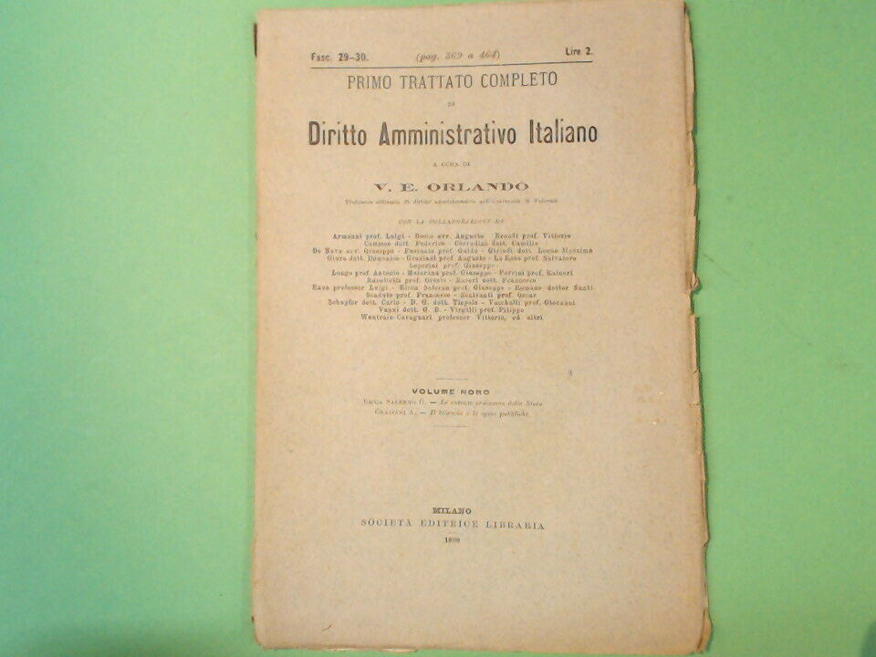 PRIMO TRATTATO DIRITTO AMMINISTRATIVO ITALIANO ORLANDO FASC 29-30 VOL IX 1898