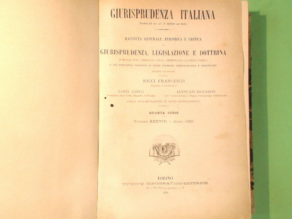 GIURISPRUDENZA ITALIANA RICCI LOZZI JANNUZZI VOL XXXVIII UTET 1886 - immagine 4