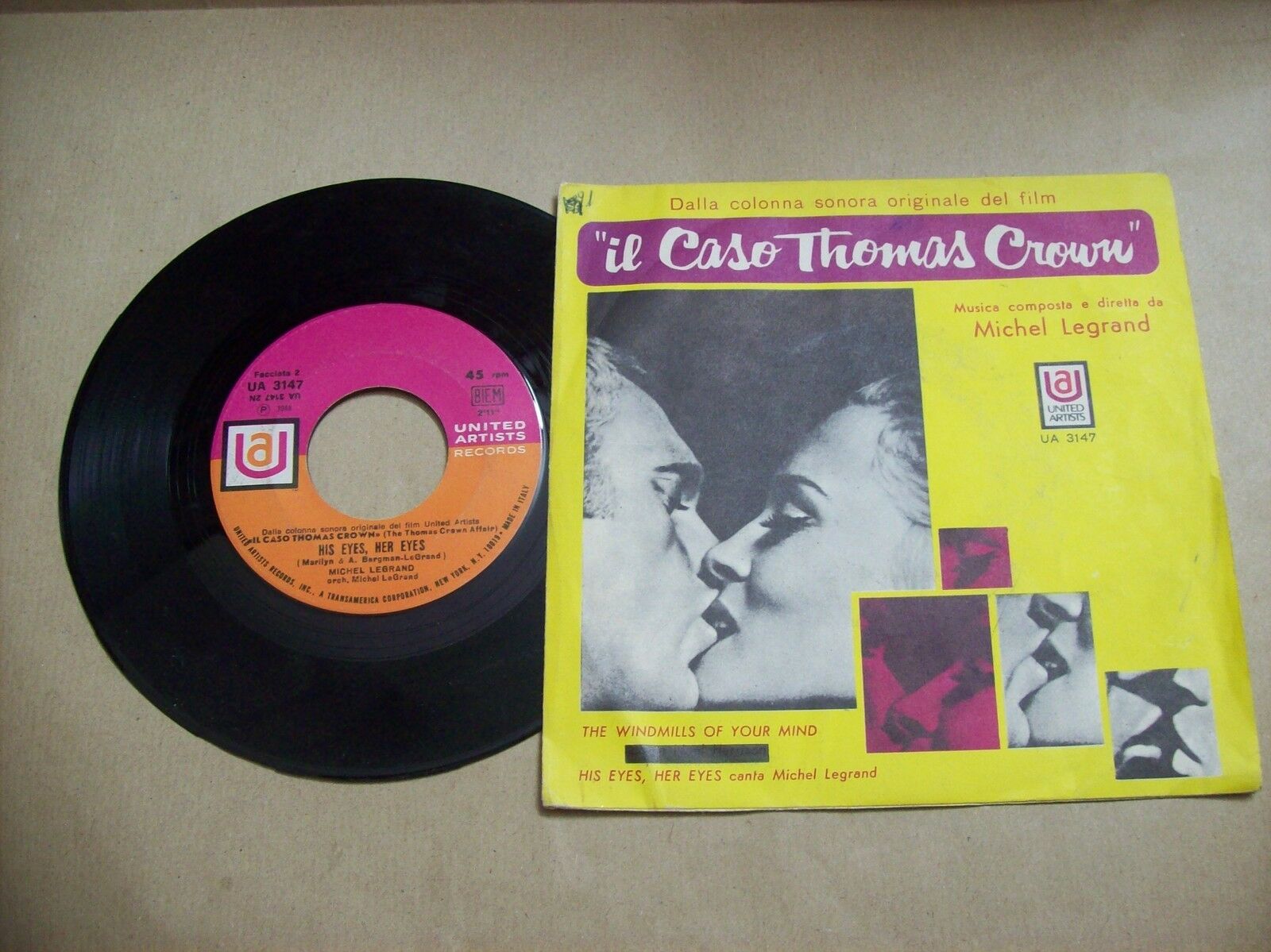 MICHEL LEGRAND THE WINDMILLS OF YOUR MIND / HIS EYES HER EYES UA 3147 45 GIRI