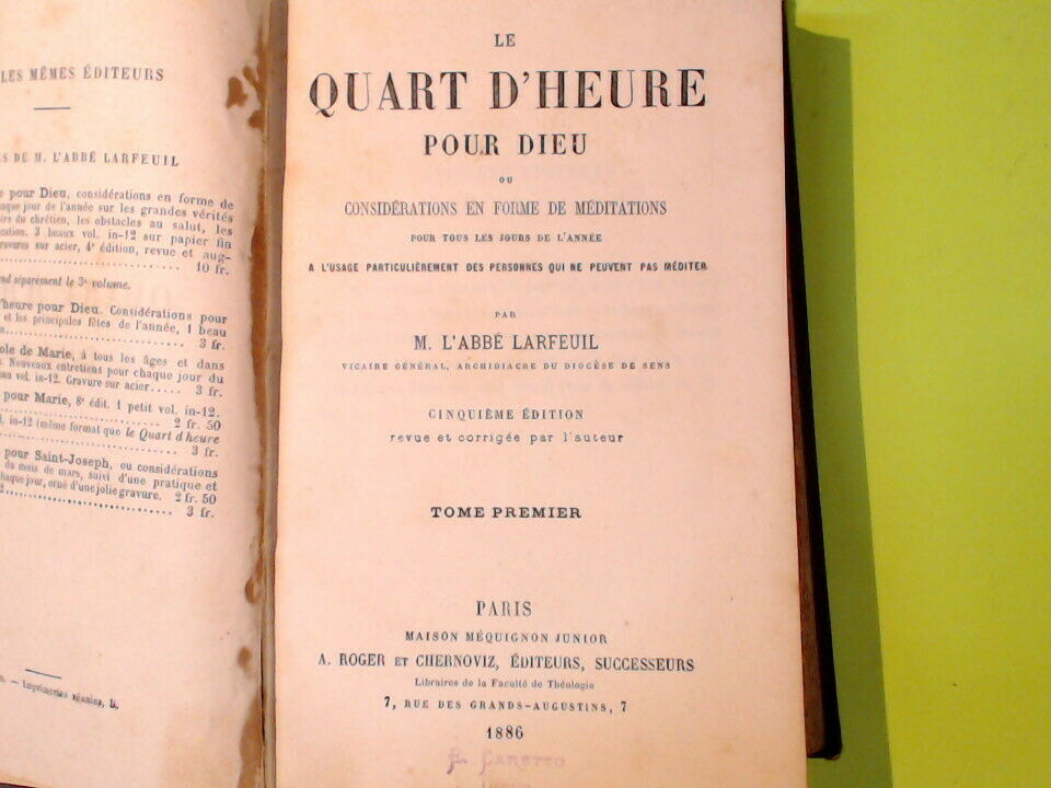 LE QUART D'HEURE POUR DIEU TOME I LARFEUIL ROGER CHERNOVIZ 1886 - immagine 4