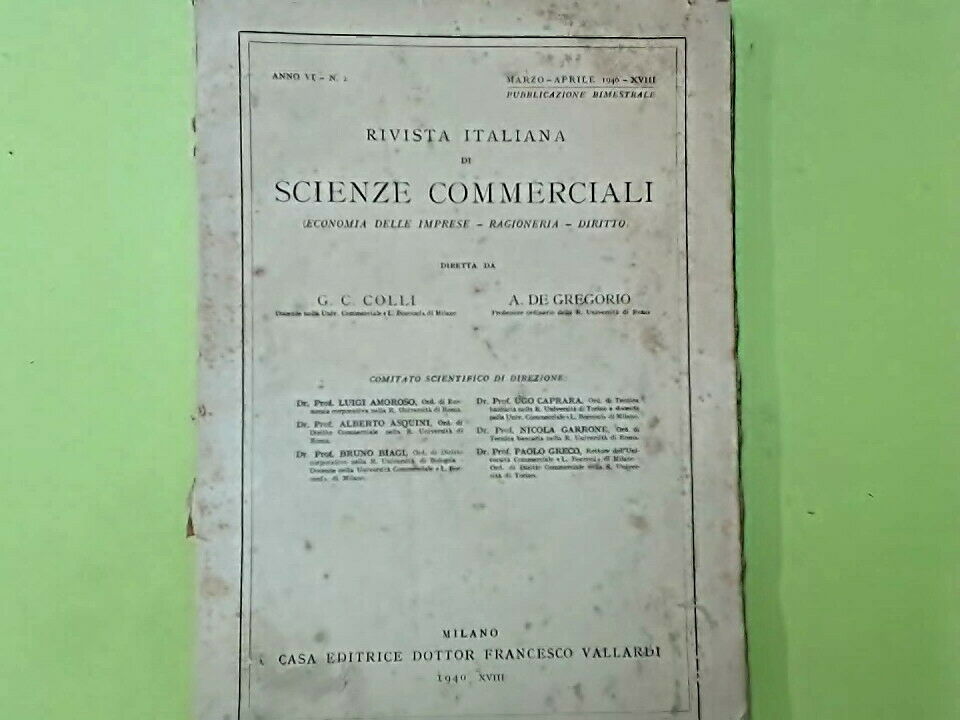 RIVISTA ITALIANA DI SCIENZE COMMERCIALI COLLI DE GREGORIO MARZO APRILE 1940 N. 2
