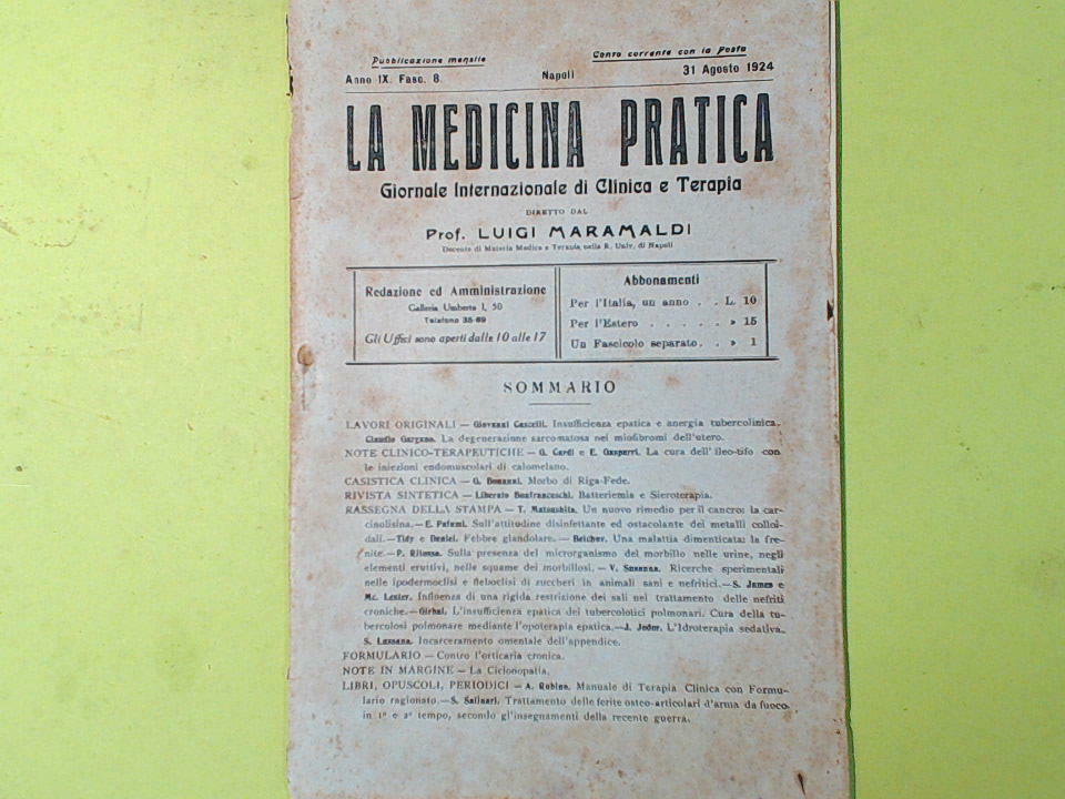 LA MEDICINA PRATICA GIORNALE CLINICA E TERAPIA 31 AGOSTO 1924 FASCICOLO 8
