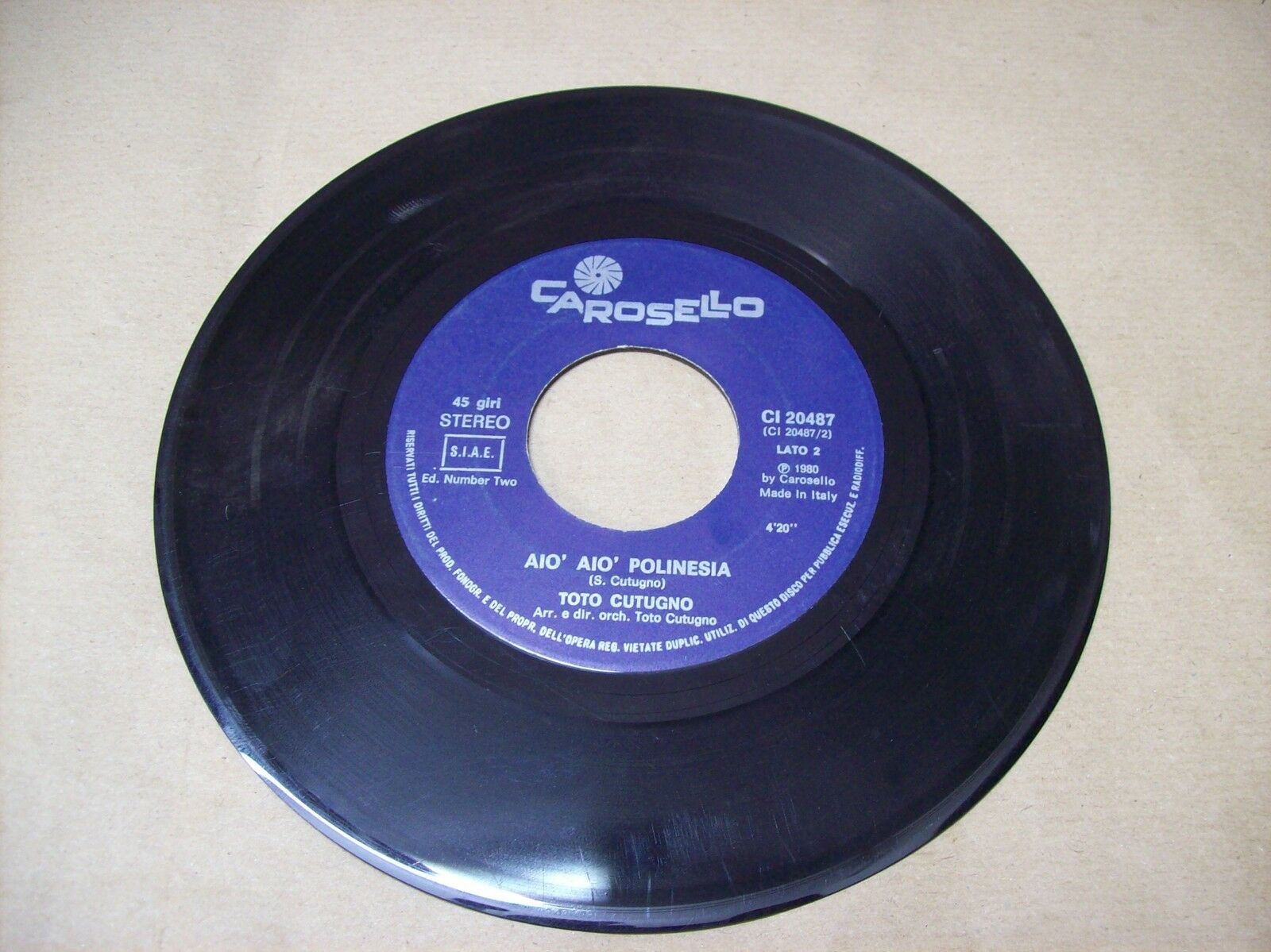 TOTO CUTUGNO INNAMORATI / AIO' AIO' POLINESIA CAROSELLO CI 20487 45 GIRI 1980