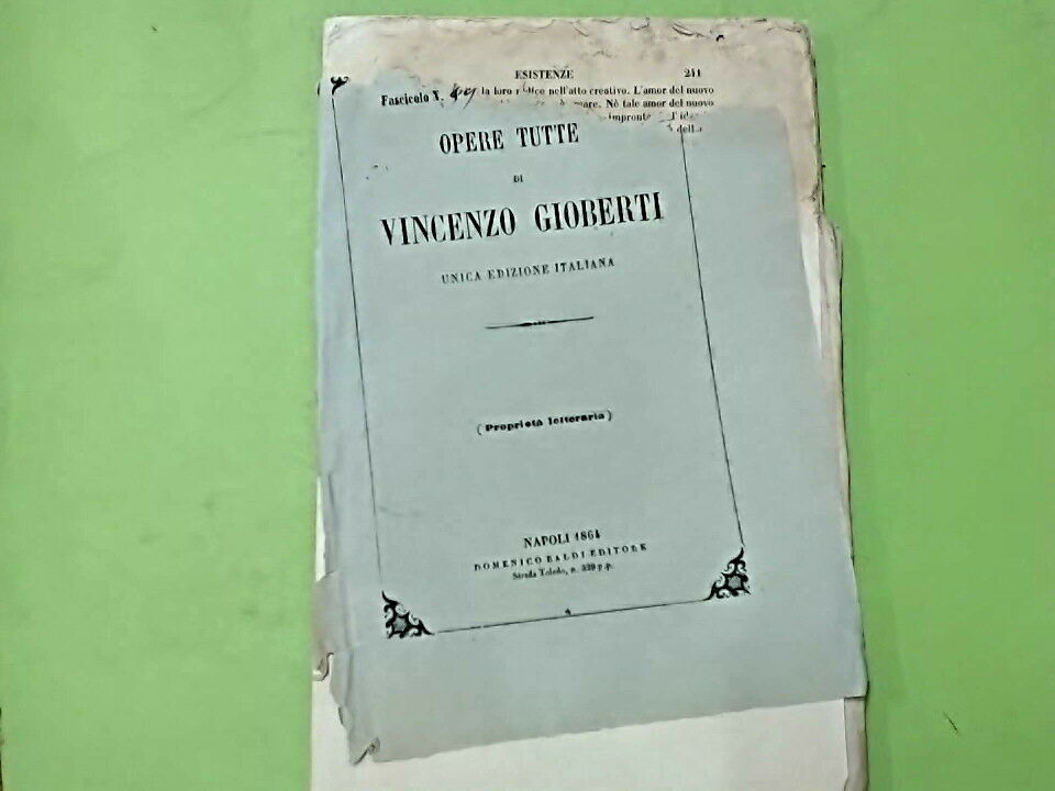 OPERE TUTTE DI VINCENZO GIOBERTI FASCICOLO 69 BALDI EDITORE 1864
