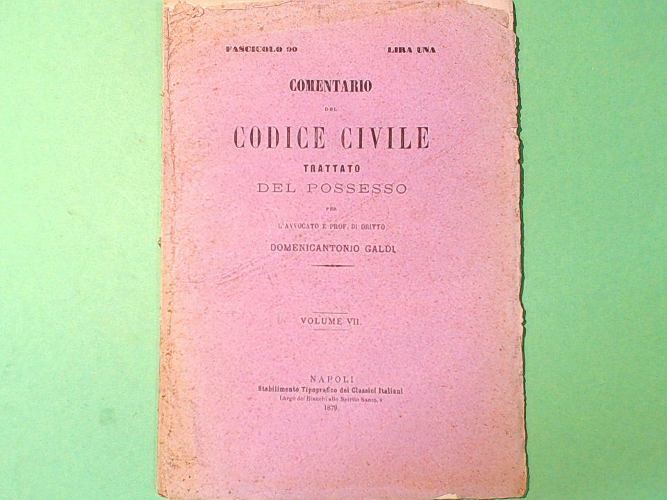 COMMENTARIO DEL CODICE CIVILE TRATTATO DEL POSSESSO VOL VII FASC 90 GALDI 1879