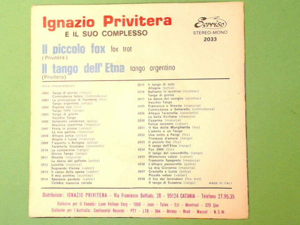 IL PICCOLO FOX TANGO DELL'ETNA PRIVITERA E IL SUO COMPLESSO SORRISO 2033 45 giri - immagine 3