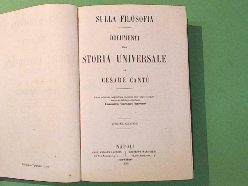 DOCUMENTI ALLA STORIA UNIVERSALE CANTU' VOL II SULLA FILOSOFIA 1858 - immagine 4