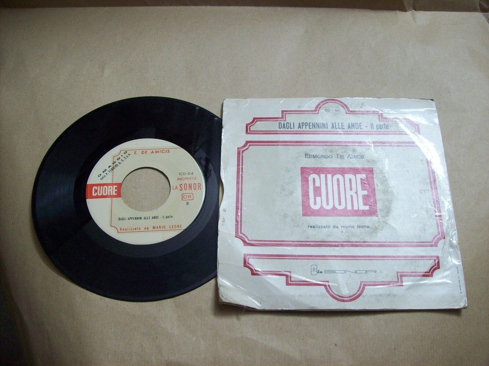 DE AMICIS CUORE DAGLI APPENNINI ALLE ANDE I & II PARTE LA SONOR CD 84 45 GIRI