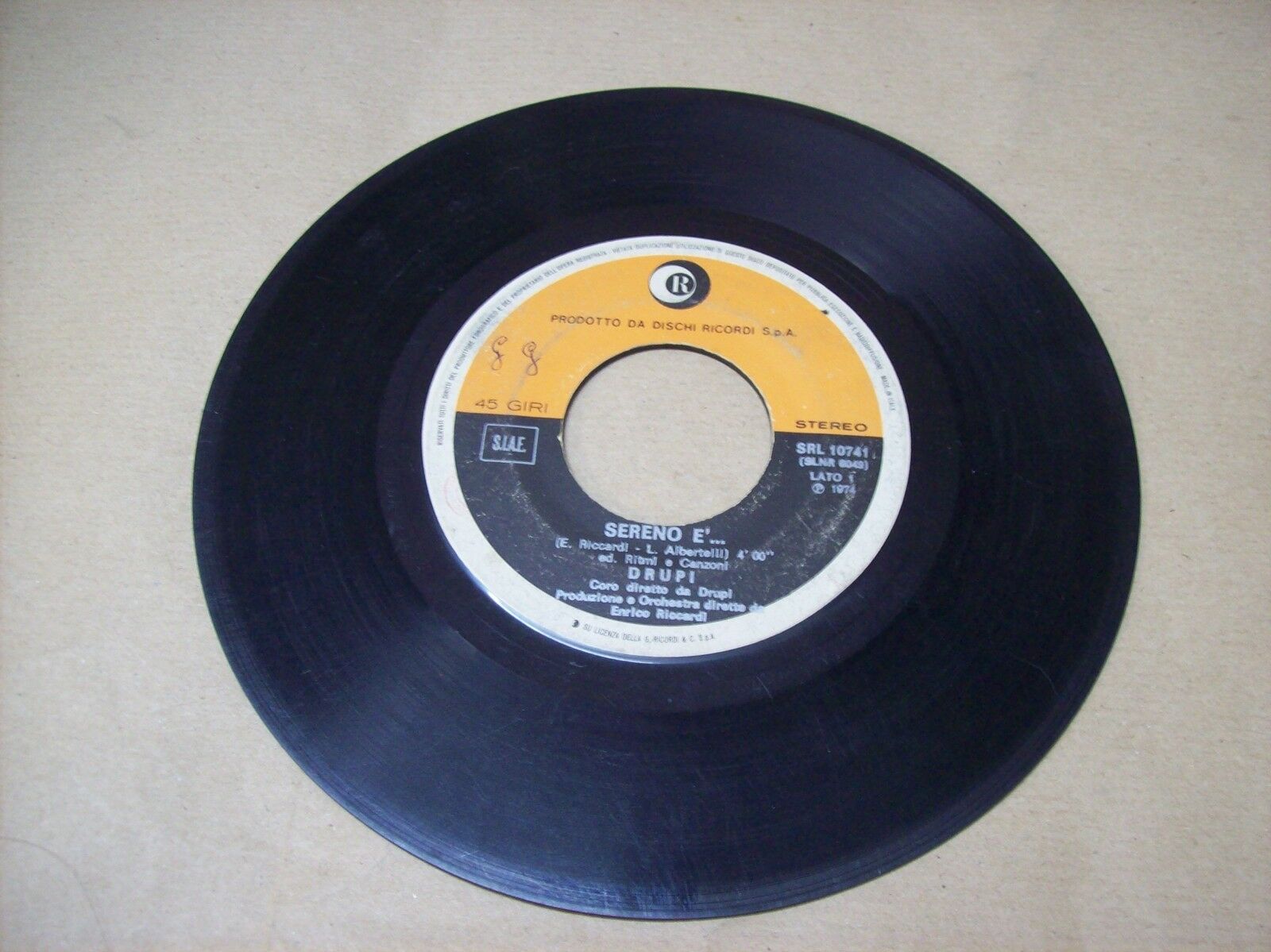 DRUPI SERENO E' / MILLE LIRE DISCHI RICORDI SRL 10741 45 GIRI 1974