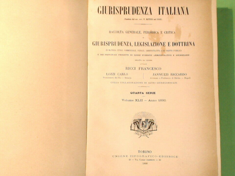 GIURISPRUDENZA ITALIANA RICCI LOZZI JANNUZZI VOL XLII UTET 1890 - immagine 4