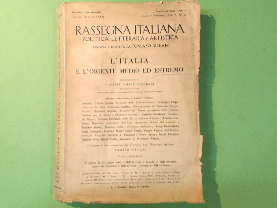 L'ITALIA E L'ORIENTE MEDIO ED ESTREMO RASSEGNA ITALIANA SILLANI MONDADORI 1935