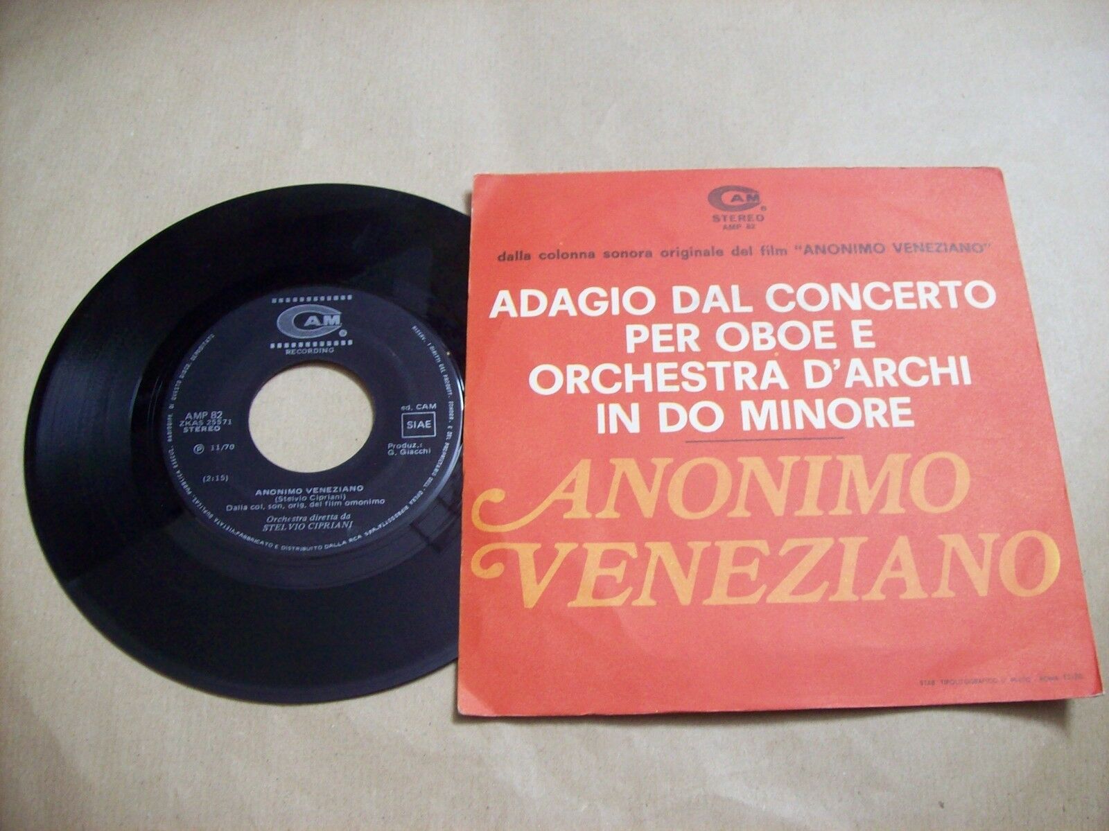 COLONNA SONORA ORIGINALE DEL FILM ANONIMO VENEZIANO AMP 82 45 GIRI 1970