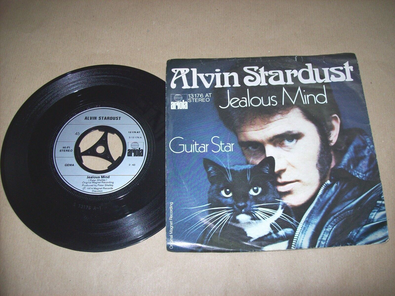 ALVIN STARDUST JEALOUS MIND / GUITAR STAR ARIOLA 13 176 AT 45 GIRI 1974