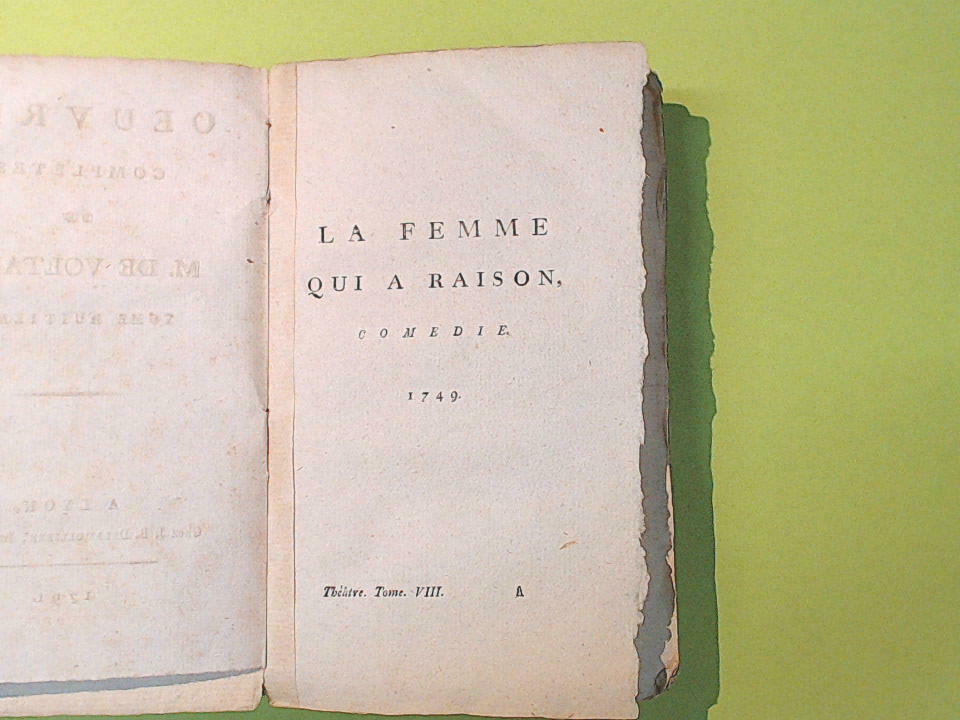OEUVRES COMPLETES VOLTAIRE 1791 DELAMOLLIERE TOMO 8 LA FEMME QUI A RAISON - immagine 4