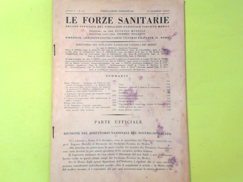 LE FORZE SANITARIE PUBBLICAZIONE QUINDICINALE 31 DICEMBRE 1936 N 24