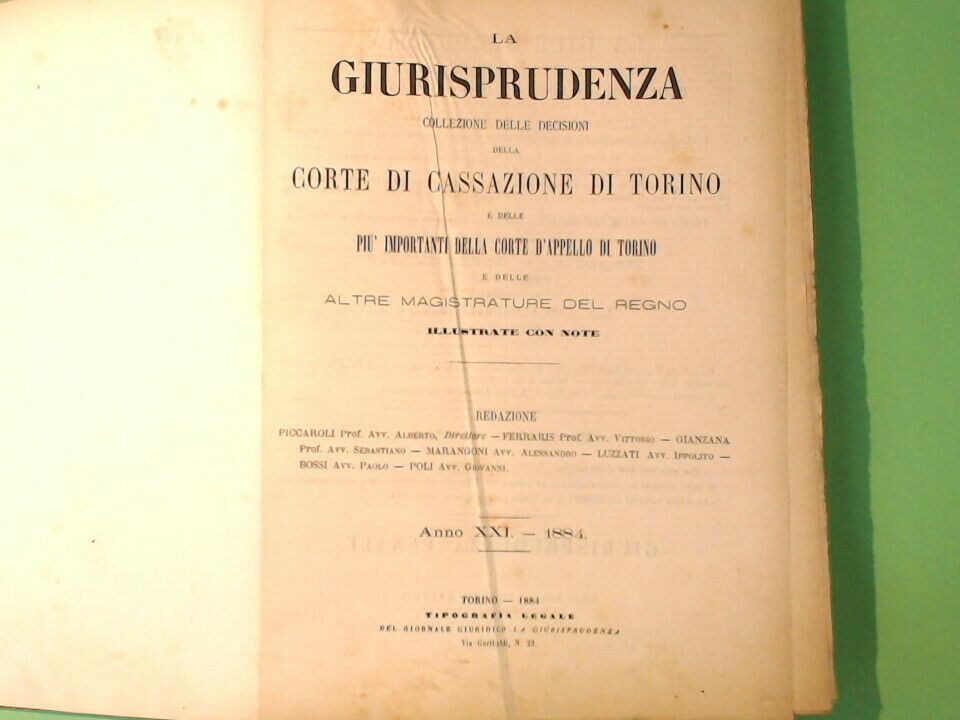 LA GIURISPRUDENZA COLLEZIONE DECISIONI CORTE CASSAZIONE TORINO 1884