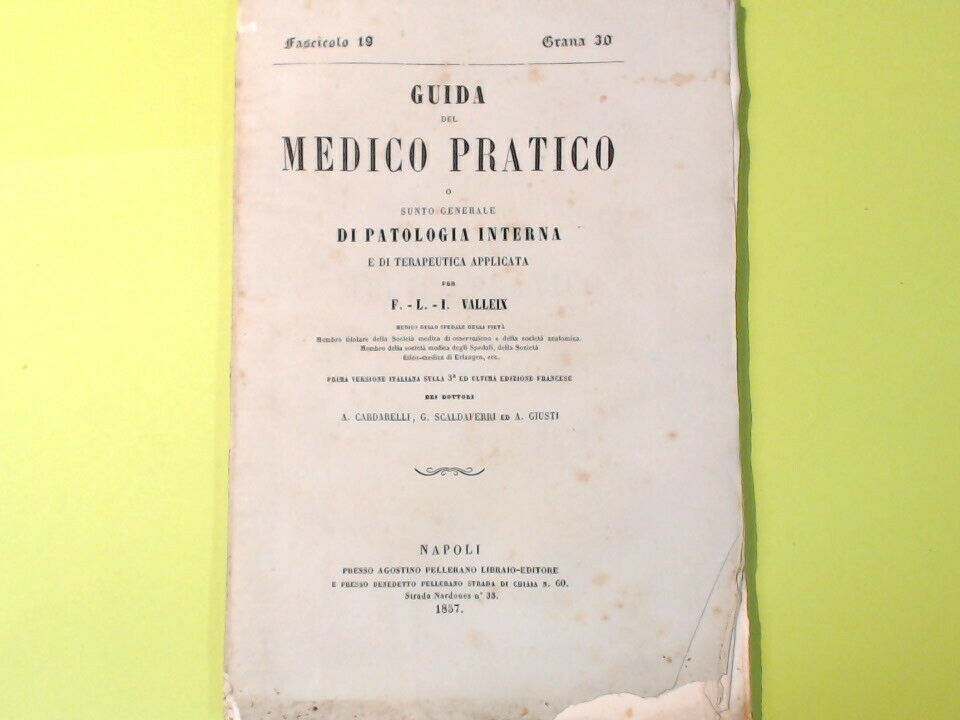 GUIDA DEL MEDICO PRATICO FASCICOLO 19 PELLERANO EDITORE 1857