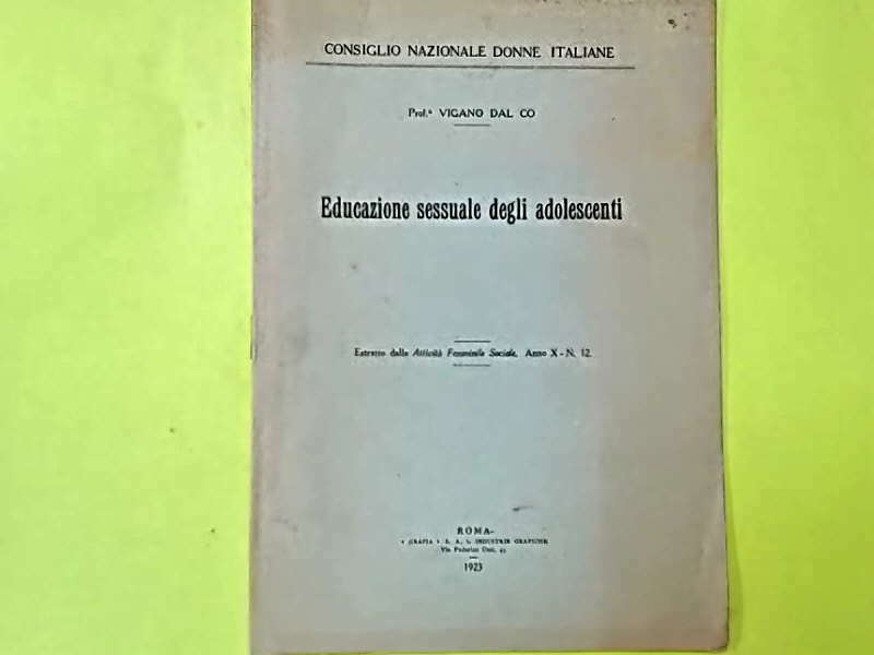 EDUCAZIONE SESSUALE DEGLI ADOLESCENTI VIGANO DAL CO 1923
