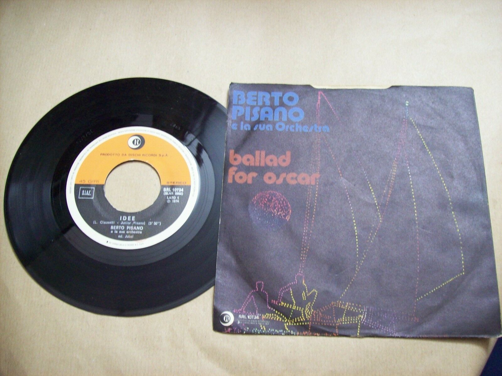 BERTO PISANO IDEE / BALLAD FOR OSCAR DISCHI RICORDI SRL 10734 45 GIRI 1974