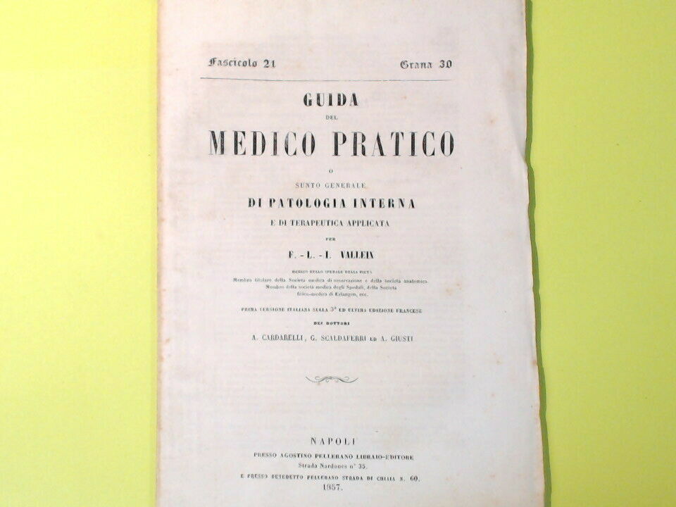 GUIDA DEL MEDICO PRATICO FASCICOLO 21 PELLERANO EDITORE 1857