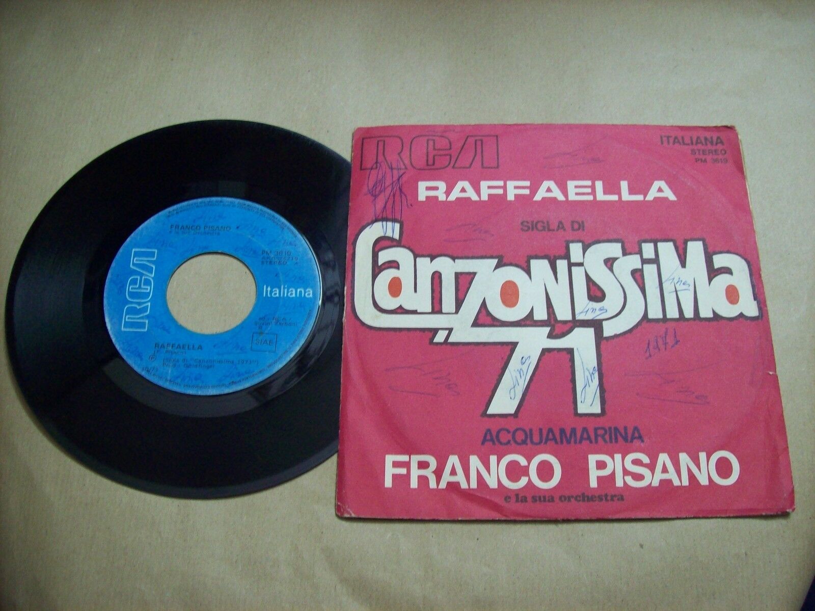 FRANCO PISANO RAFFAELLA / ACQUAMARINA SIGLA CANZONISSIMA 71 RCA PM 3619 45 GIRI