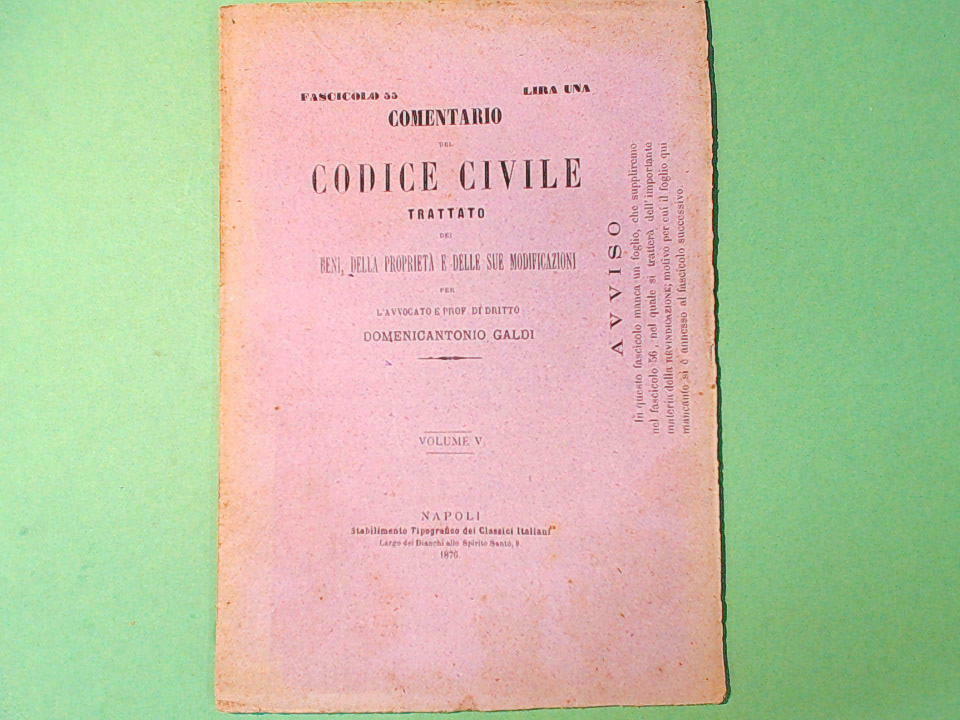 COMMENTARIO DEL CODICE CIVILE VOL V FASC 55 CLASSICI ITALIANI 1876