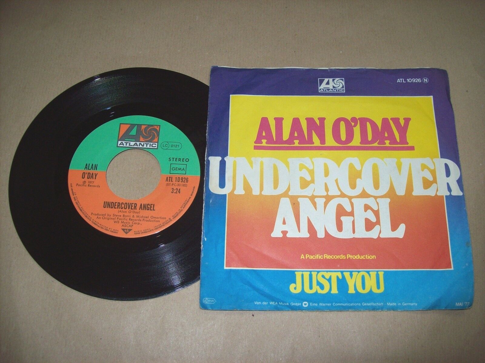 ALAN O'DAY UNDERCOVER ANGEL / JUST YOU ATLANTIC ATL 10 926 45 GIRI 1977
