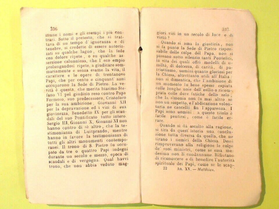 IL POTERE TEMPORALE DEI PAPI VOL I MATTHIEU TIPOGRAFIA ARMONIA 1864 - immagine 5