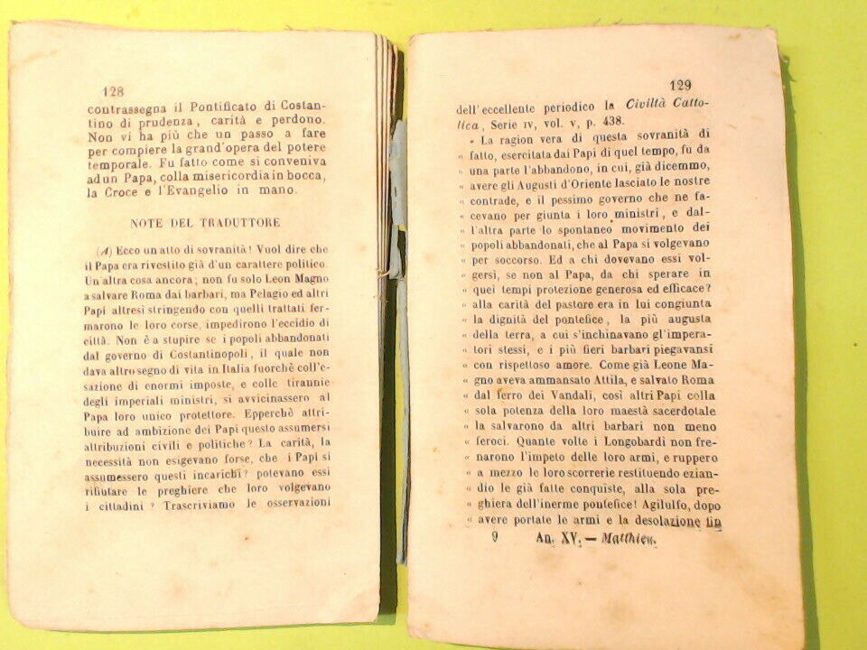 IL POTERE TEMPORALE DEI PAPI VOL I MATTHIEU TIPOGRAFIA ARMONIA 1864 - immagine 6
