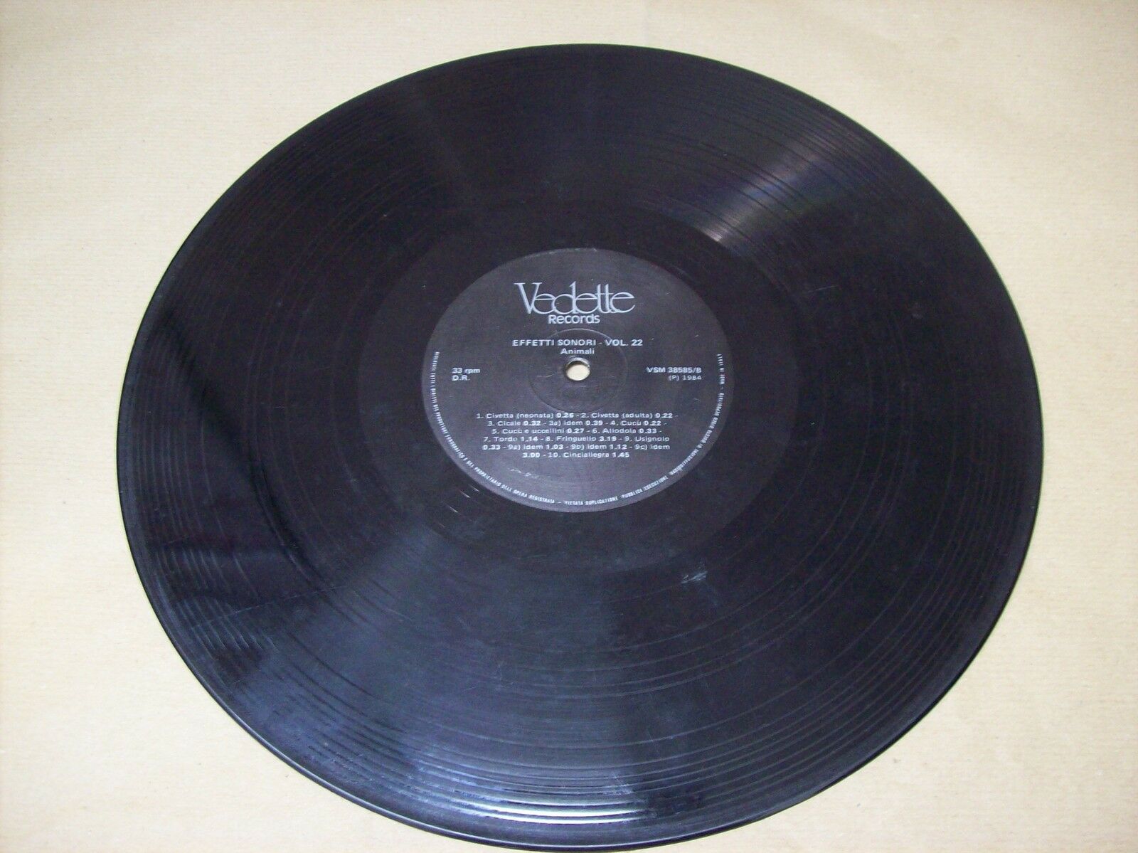 EFFETTI SONORI ANIMALI VOL 22 VEDETTE RECORDS VSM 38585 33 GIRI 1984