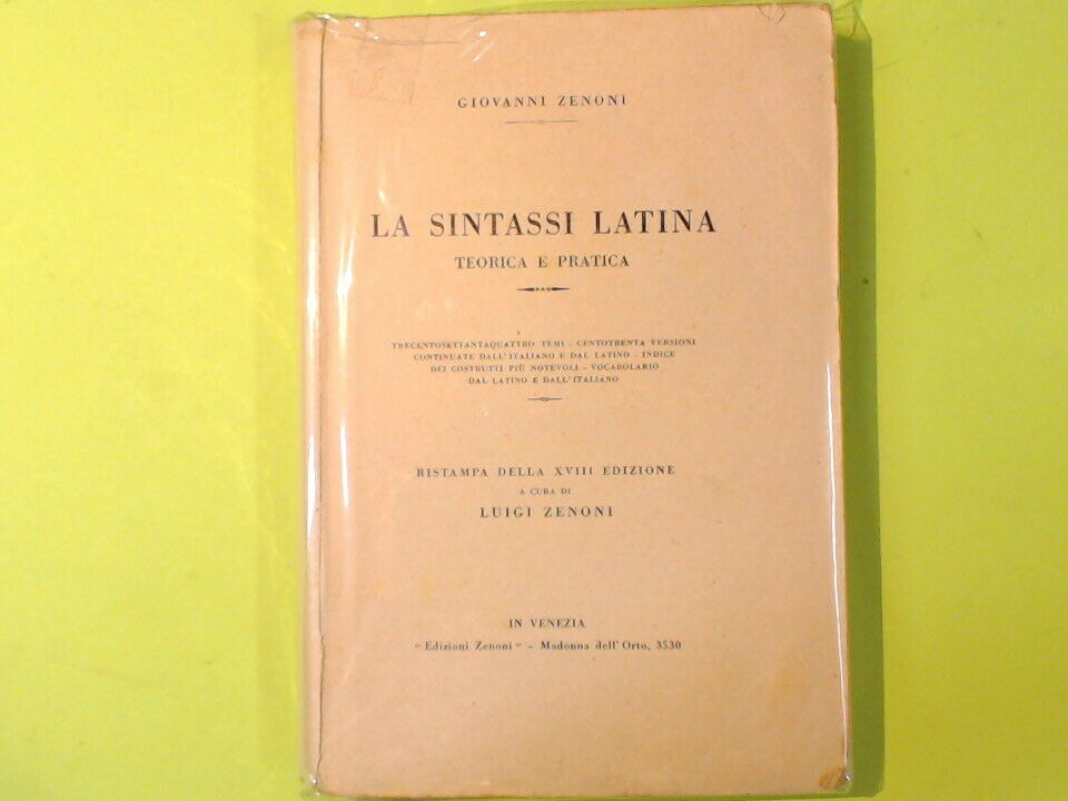 LA SINTASSI LATINA GIOVANNI ZENONI EDIZIONI ZENONI 1926