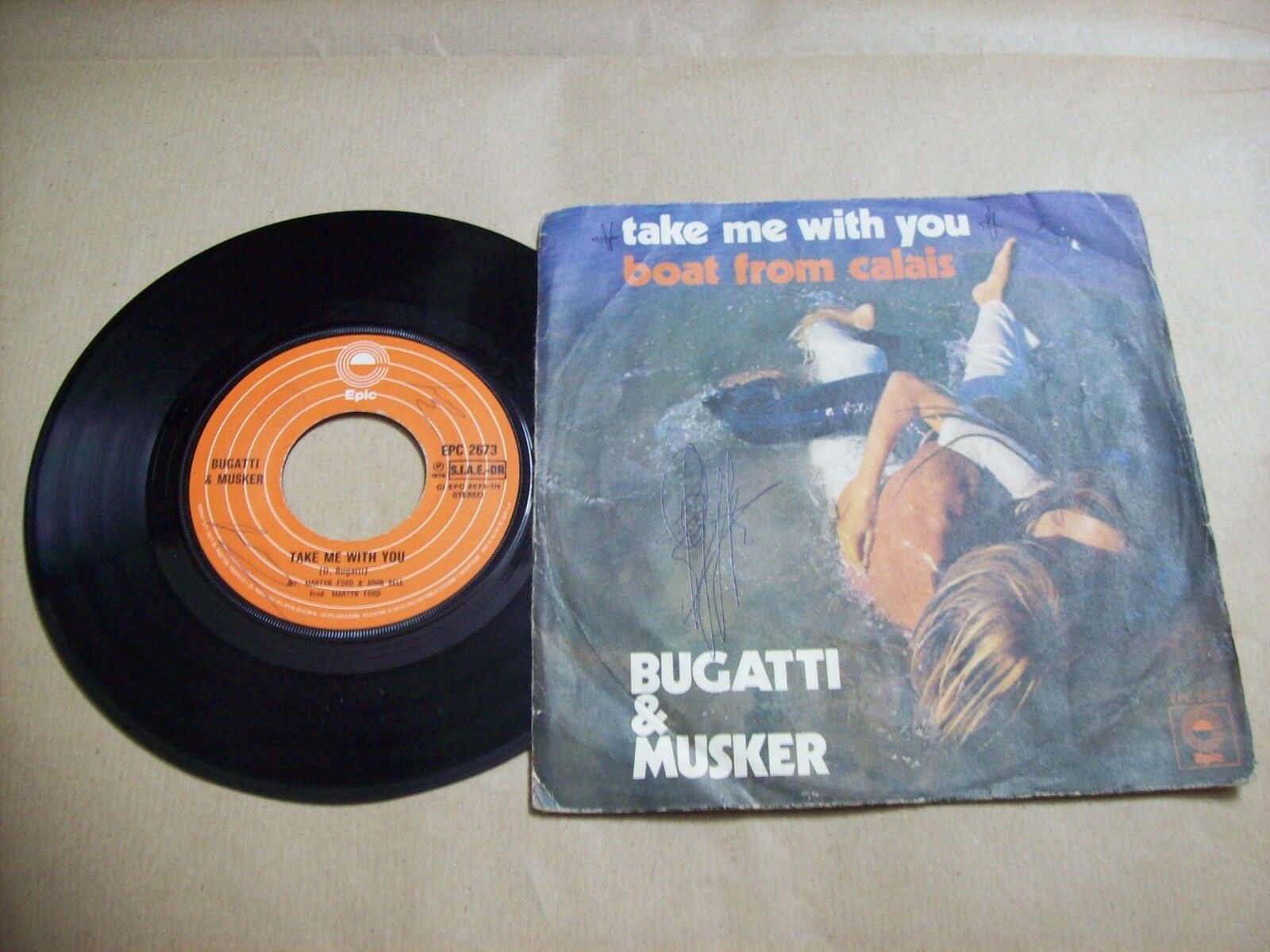 BUGATTI & MUSKER TAKE ME WITH YOU / BOAT FROM CALAIS EPIC EPC 2673 45 GIRI 1974